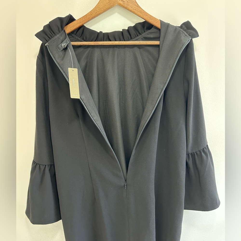 J. Crew NWT Ruffle Neck Shift Dress 365 Crepe Black Women's Bell Sleeve Size 10 - Picture 7 of 8